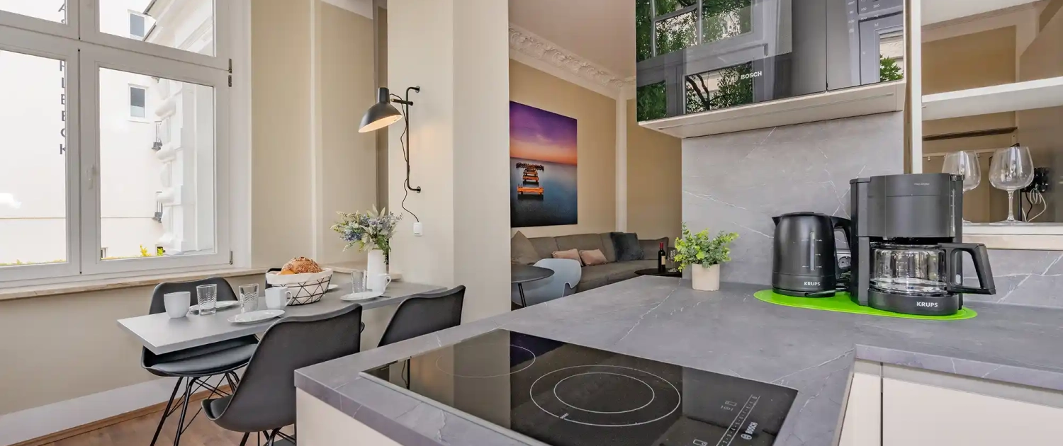Ferienwohnung Strandperle Villa Carmen Küche mit Essbereich