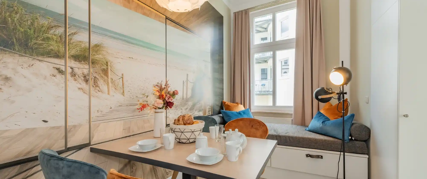 Villa Carmen Ferienwohnung Dünengras Essbereich